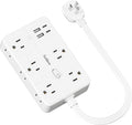 Surge Protector Power Strip 1 FT Flat Extension Cord ，10 AC Outlets & 4 USB Ports(5V/3.4A 17W), 1080J ，Wall Mountable Desktop Charging Station with Flat Plug for Office Supplies and Home, White