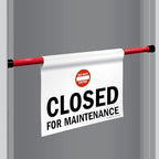 SmartSign "Closed For Maintenance" Hanging Doorway Barricade Sign with Do Not Enter Symbol, Spring-loaded Adjustable Aluminum Pole & 11.25" x 18" Vinyl Sign Kit, Black/White/Red, USA-Made