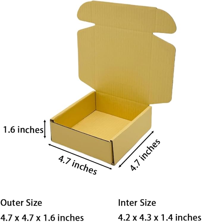 15 Pcs 4.7 x 4.7 x 1.6 Inches Mini Size Corrugated Cardboard Gift Boxes Recyclable Shipping Boxes for Packing Jewelry Ornament Gift Craft Packaging Supplier (Butter Yellow, 4.7 x 4.7 x 1.6")