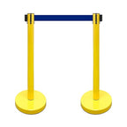 VIP Crowd Control Retractable Belt Stanchion Queue Safety Barrier Set, 36" Ht, 78" Belt (2 YEL Posts Blue Belt)