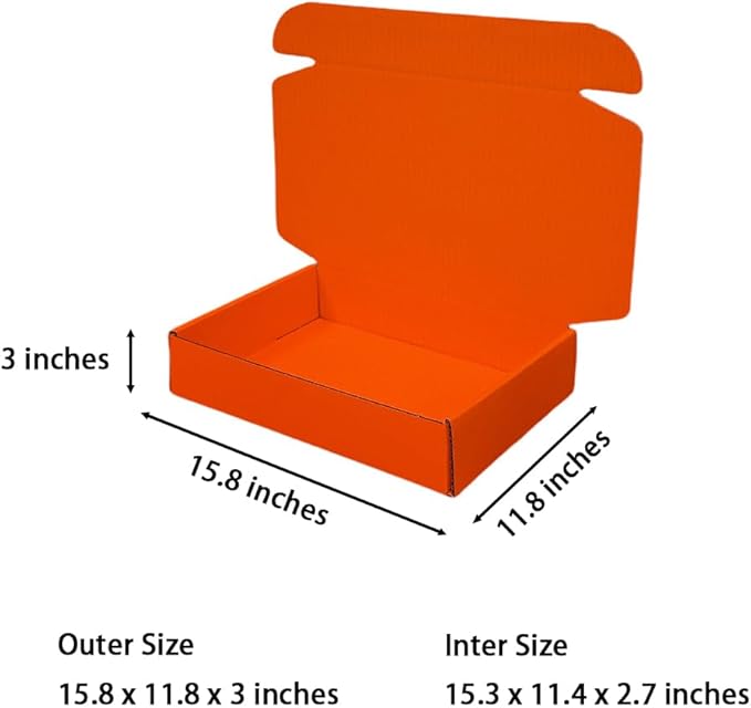 20 Pcs 15.8 x 11.8 x 3 inches Larger size Shipping Boxes for Small Business Cardboard Corrugated Mailer Boxes for Shipping Packaging Holidays Craft Gifts Giving Products (Orange Red, 15.8 x 11.8 x 3")