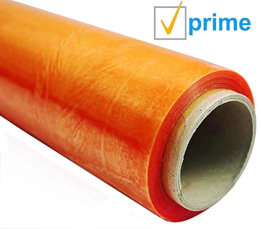 APQ 4 Rolls of Blown Hand Stretch Film 18" x 1500'. Orange Hand Stretch Wrap, 80 Gauge. Tear Resistant Residue Free Film for Moving, Shipping, Wrapping. Industrial Grade Pallet Shrink Wrap Film.