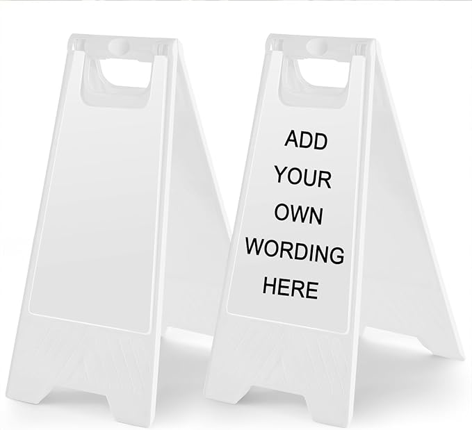 2 Pack 24 Inch Blank Floor Sign White A-frame Foldable Caution Sign Write-On Double Sided Safety Warning for Pool Restaurant Restroom Office