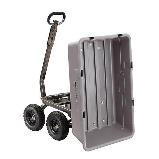 Gorilla Carts Heavy-Duty Poly Dump Cart, 5 Cu Ft Tub, 800 lb Haul Capacity, Gray – Towable Utility Wagon with Quick-Release Dumping & Pneumatic Tires for Yard, Landscaping and Gardening