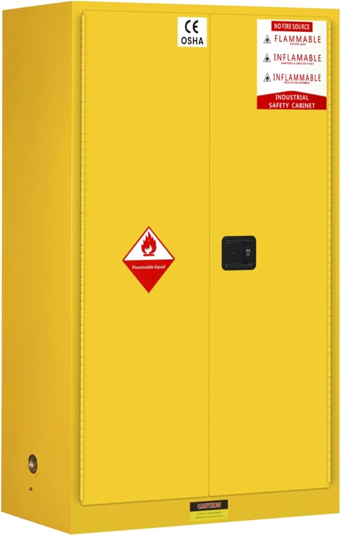 72 Gallon Yellow Flammable Storage Cabinet, Fireproof Steel Chemical Storage Locker with Adjustable Shelves, for Flammable Liquids, Industrial Use, Free Returns!