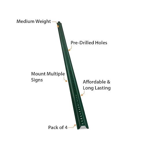 SmartSign U-Channel Sign Post, 8' Tall, 1.12LB Medium Weight, Green Baked Enamel Steel Post - Pack of 4