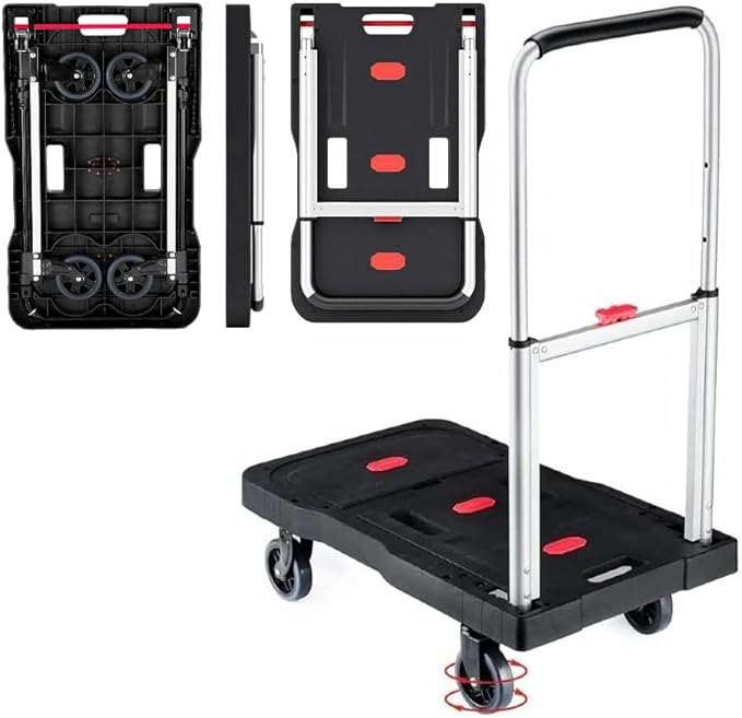 Folding Hand Truck, 330 Lbs Heavy Duty Luggage Cart, Portable Push cart Dolly with Adjustable Handle for Auto, Luggage, Personal, Travel, Moving Shopping and Office Use