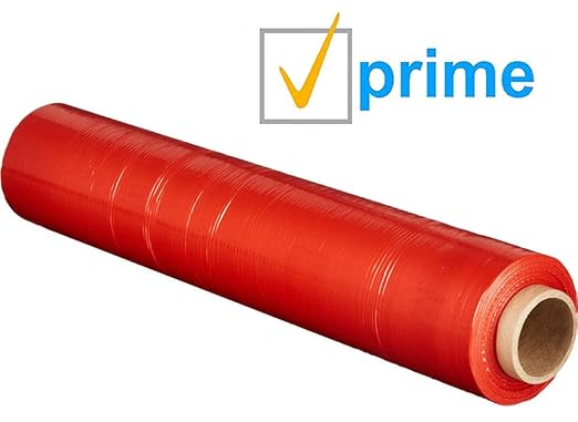 APQ 4 Rolls of Blown Hand Stretch Film 18" x 1500'. Red Hand Stretch Wrap, 80 Gauge. Tear Resistant Residue Free Film for Moving, Shipping, Wrapping. Industrial Grade Pallet Shrink Wrap Film.
