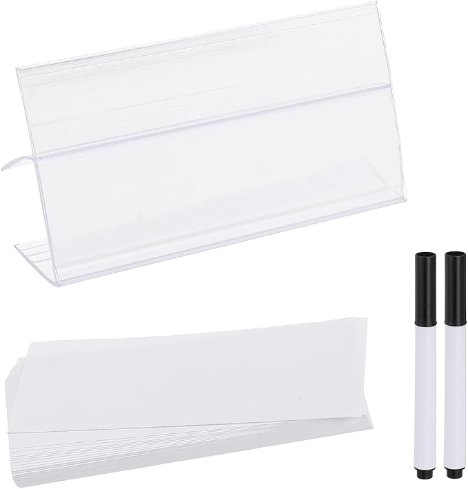 PATIKIL 3.1" x 1.8" Wire Shelf Label Holder, 20 Pack Reusable Plastic Price Tag Display Clip for 0.79" to 0.98" Thick Shelves with Paper Inserts Pens for Home Market Store, Clear