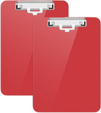 Hongri Plastic Clipboard with Pen Holder, Red 8.5x11 Letter Size Clip Board for Classroom, Office, Students, Nurses and Women, Low Profile Clip, Size 12.5 x 9 in(Pack of 2)