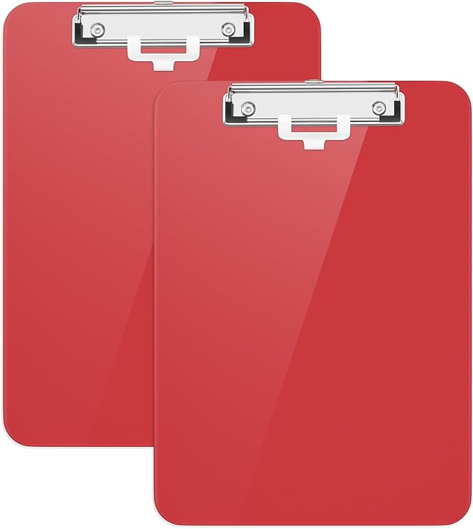 Hongri Plastic Clipboard with Pen Holder, Red 8.5x11 Letter Size Clip Board for Classroom, Office, Students, Nurses and Women, Low Profile Clip, Size 12.5 x 9 in(Pack of 2)