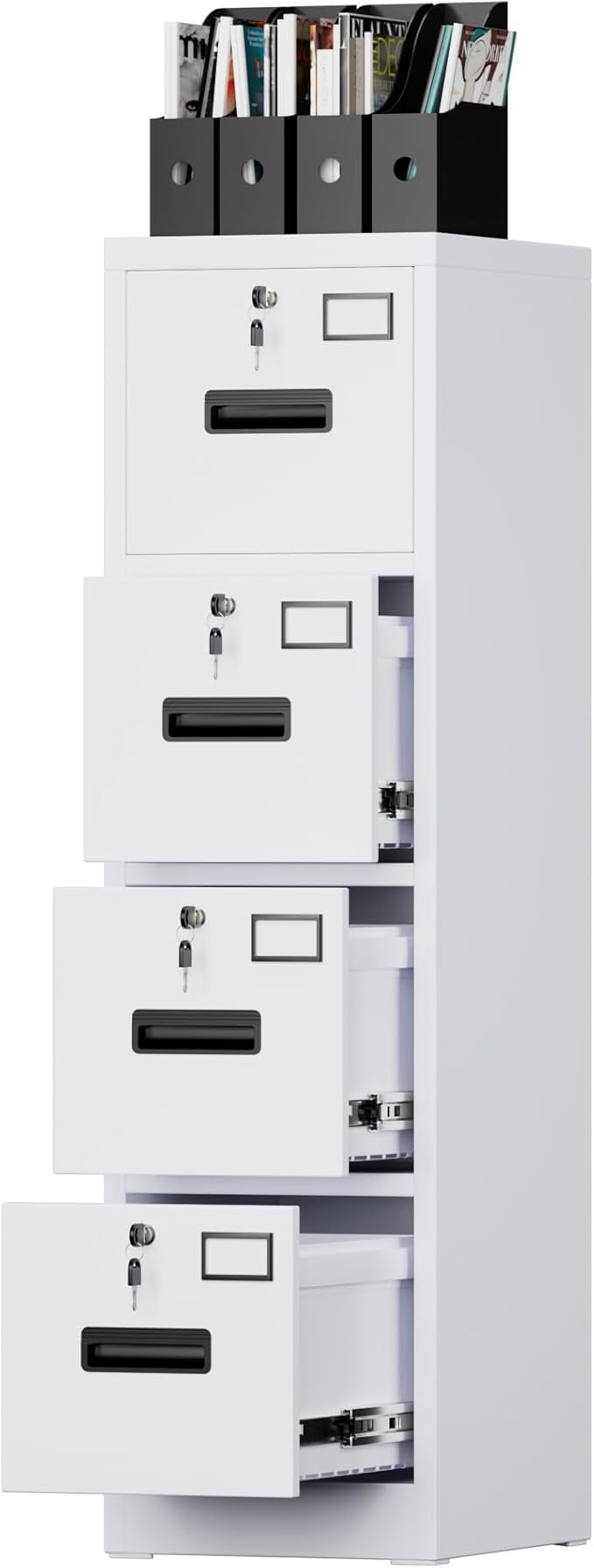 SUXXAN 4 Drawer File Cabinet, Metal Vertical File Storage Cabinet with Lock, Office Home Steel Vertical File Cabinet for A4 Letter/Legal Size, 14.96" W x 17.72" D x 55.2" H, Assembly Required