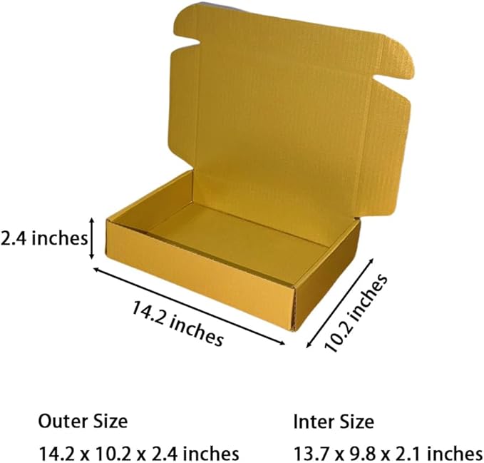 20 Pcs 14.2 x 10.2 x 2.4 inches Larger Size Shipping Boxes for Small Business Cardboard Corrugated Mailer Boxes for Shipping Packaging Holidays Craft Gifts Giving Products (Gold)