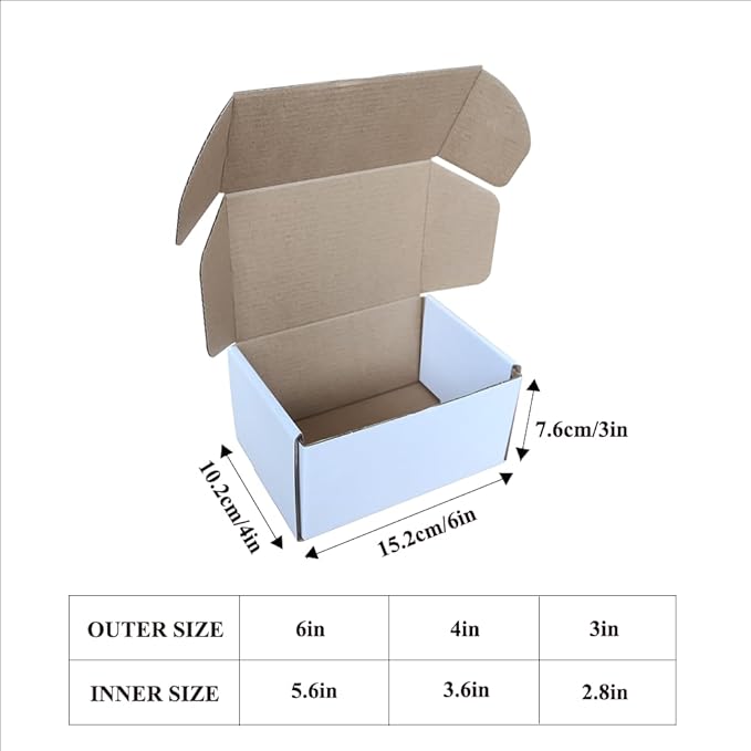 Shipping Boxes Corrugated Cardboard Mailer Boxes Literature Mailer for Packaging Small Business Craft Gifts Giving Products (White, 6x4x3)