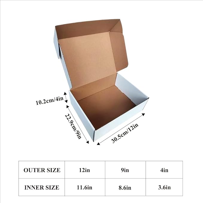 Shipping Boxes Corrugated Cardboard Mailer Boxes Literature Mailer for Packaging Small Business Craft Gifts Giving Products (White, 12x9x4)