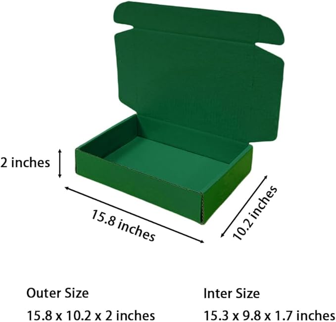 20 Pcs 15.8 x 10.2 x 2 inches Shipping Boxes for Small Business Cardboard Corrugated Mailer Boxes for Shipping Packaging Holidays Craft Gifts Giving Products (Hunter Green, 15.8 x 10.2 x 2")