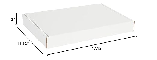Box USA 17" Deluxe Shipping Boxes 17 1/8"L x 11 1/8"W x 2"H, 50-Pack - White Box Mailers for Packaging, Storage, Gifts or Bulk Business Orders