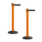 Crowd Control Warehouse CCW Series RBB-150 - Set of 2 Stanchion Retractable Belt Barriers - 16 Foot, Black Belt with Orange Post - Easy Assembly