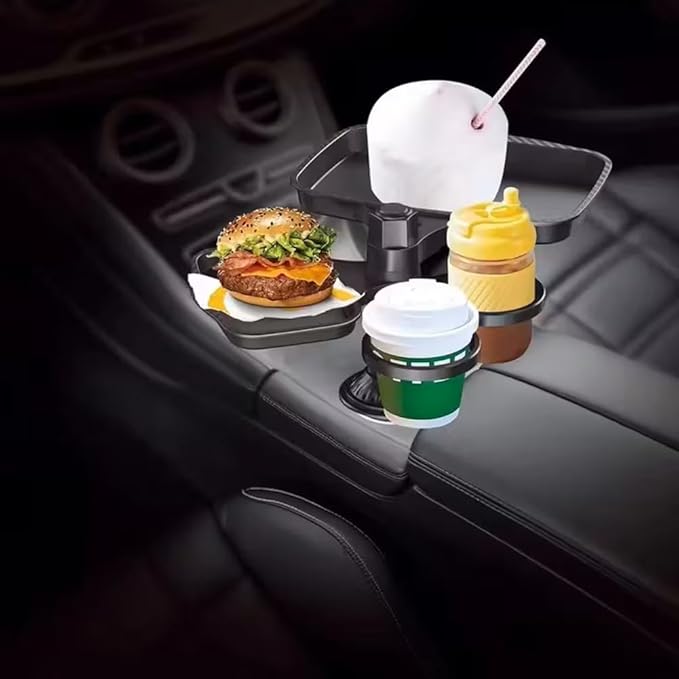 5 in 1 Car Table Tray，Mobile Phone Holder Car Cup Holder Tray ，360° Rotation Cup Holder Tray for Car，Compatible with Vehicles, Car, Road Trip Essentials