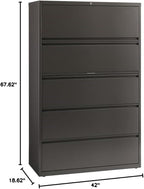 Pemberly Row 42-in Wide Metal 5 Drawer Lateral Filing Cabinet Charcoal
