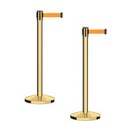 CCW Series RBB-100 - Set of 2 Stanchion Retractable Belt Barriers (11 Foot Belt, Fluorescent Orange Belt with Polished Brass Post)