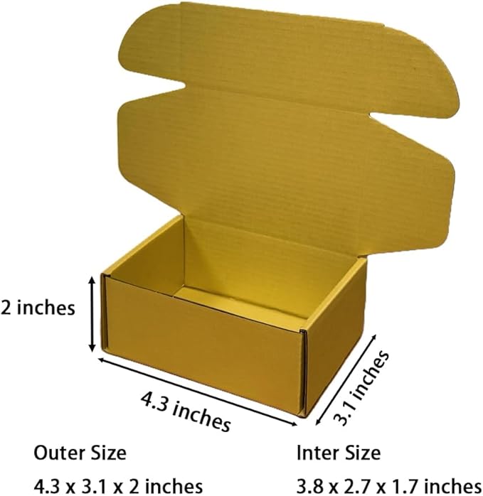 50 Pcs 4.3 x 3.1 x 2 inches Mini Size Corrugated Cardboard Gift Boxes Recyclable Shipping Boxes for Packing Jewelry Ornament Gift Craft Packaging Supplier (Gold, 4.3 x 3.1 x 2")
