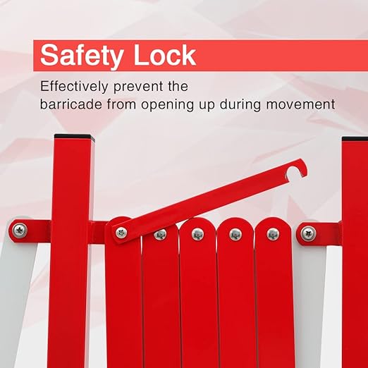 GYMTIME Industrial Expandable Metal Barricade, 16 Feet, Red and White, Easily Assembled Safety Barrier with Casters, Flexible Mobile Barrier Gate, Adjustable Traffic Fence