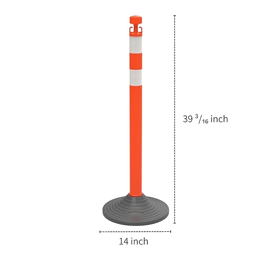 6 Pack Traffic Delineator Post Cones with Plastic Chain Crowd Control Barriers - Expandable 40" Traffic Control Cones, 6 x 6.6 Ft Chains for Indoor & Outdoor Use (Red-Rubber Base)