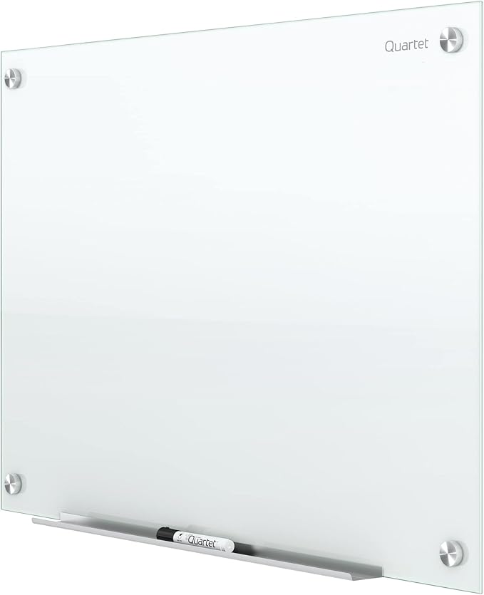 Quartet Whiteboard, Glass Dry Erase Board, Non-Magnetic, 48"W x 36"H, Infinity Frameless Mounting, White Surface, Accessory Tray, and 1 Dry Erase Marker (G4836NMW)