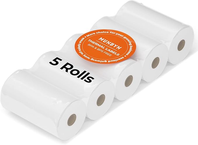 MUNBYN 2 1/4" x 50' Thermal Receipt Paper (5 Rolls), 58mm BPA Free Receipt Paper Fits All 58mm Mini Thermal POS Printer, Square Terminal Credit Card Machines
