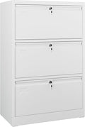 Aobabo 3 Drawer Wide Lateral File Cabinet, Metal Filing Cabinet with Lock, Suitable for Home Office School Hanging Files Letter/Legal/F4/A4 Size,White,Required-Assembly,15.87" D x 28.94" W x 43.62" H