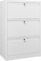 Aobabo 3 Drawer Wide Lateral File Cabinet, Metal Filing Cabinet with Lock, Suitable for Home Office School Hanging Files Letter/Legal/F4/A4 Size,White,Required-Assembly,15.87" D x 28.94" W x 43.62" H