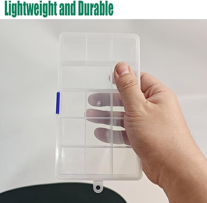 4 Pcs 15 Grids Clear Organizer Box Plastic Storage Container with Fixed Dividers Blue Buckle for Electronics Jewelry Beads Art DIY Crafts Small Parts Non-Adjustable Dividers