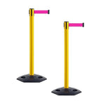 Crowd Control Warehouse CCW Series WBB-200 - Set of 2 Stanchion Retractable Belt Barriers - 11 Foot, Fluorescent Pink Belt with Yellow Post - Easy Assembly