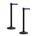 Crowd Control Warehouse CCW Series RBB-100 - Set of 2 Stanchion Retractable Belt Barriers - 9 Foot, Dark Blue Belt with Black Post - Easy Assembly