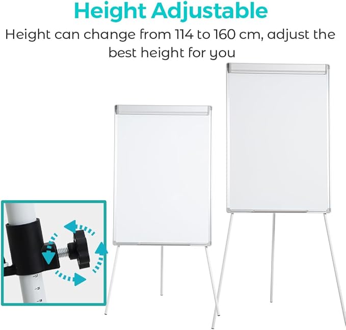 40" H x 28" W Magnetic Dry Erase Board Easel - Tripod White Board with Stand, Includes Flip Chart Paper Pad, Magnets & Eraser, White Board Easel for Office Presentation, School, White Frame