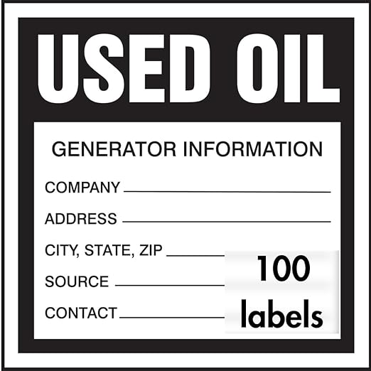 Accuform Signs MHZW34PSC Adhesive Coated Paper Hazardous Waste Label, Used Oil", 6" Length x 6" Width, Black/White (Pack of 100)