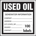 Accuform Signs MHZW34PSC Adhesive Coated Paper Hazardous Waste Label, Used Oil", 6" Length x 6" Width, Black/White (Pack of 100)
