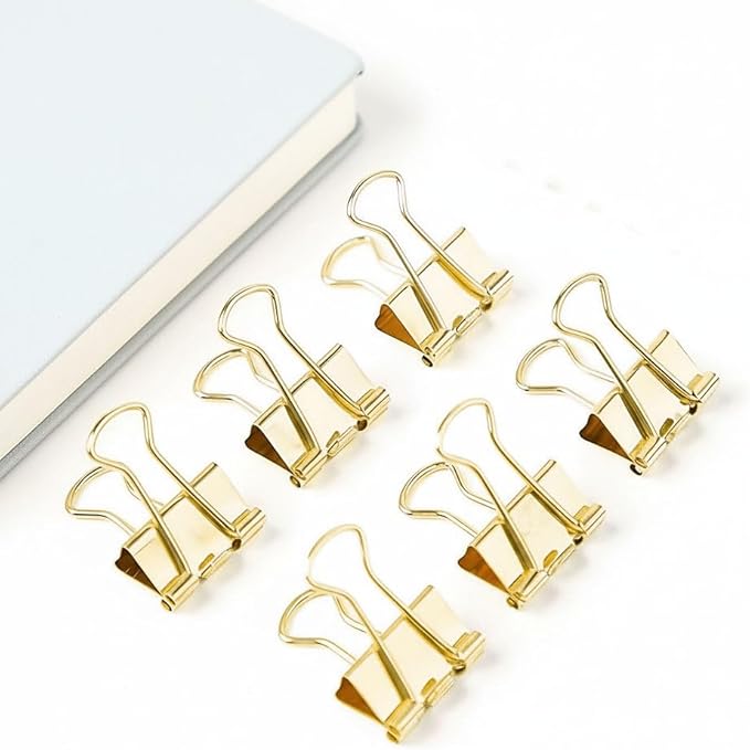 50 Pack Medium Gold Binder Clips 1 Inch (25 mm), Colored Paper Clamps, Middle Size Paper Clips for Office Home School Business 1"