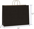 BagDream 100Pcs 16x6x12 Inches Kraft Paper Bags with Handles Bulk, Large Shopping Bags for Gifts, Grocery, Merchandise, Party Favor, Take-out, Recycled Black Black Paper Sacks