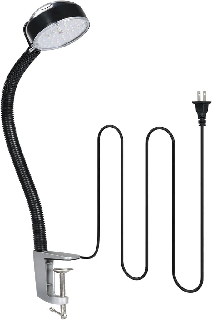 LED Clamp Work Light with Flexible Gooseneck, 20W 2000 Lumens 6500K 110V US Plug, Machine Lathe Light with Metal Clip Base for Work Bench, Sewing Machine, Lathe Workbenches