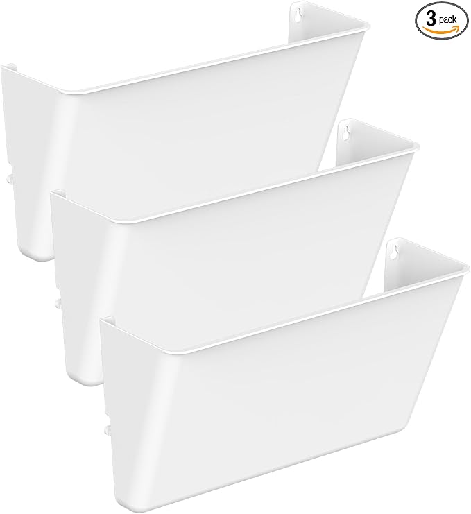 Clear Acrylic Single Pocket, Plastic Hanging Wall Mount File Holder for Office Home (White, 3 Pack)
