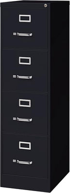 Commercial 4 Drawer Letter Width Vertical File Cabinet, 22" Deep - Black