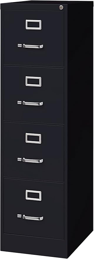 Commercial 4 Drawer Letter Width Vertical File Cabinet, 22" Deep - Black
