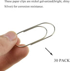 HAHIYO Paper Clips Sturdy 2 inches Length 30 Pack Wide Paperclips Heavy Duty Tight Grip Rust Proof Reusable Metal Bright Silver for Home Office School