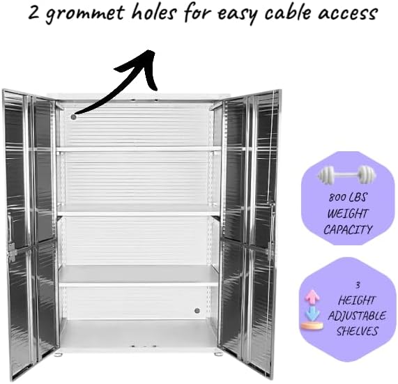 Heavy Duty Storage Solid Stainless Steel Cabinet with Lockable, Adjustable Shelf, Metal Garage Organizer (White, 48" W x 24" D x 72" H)