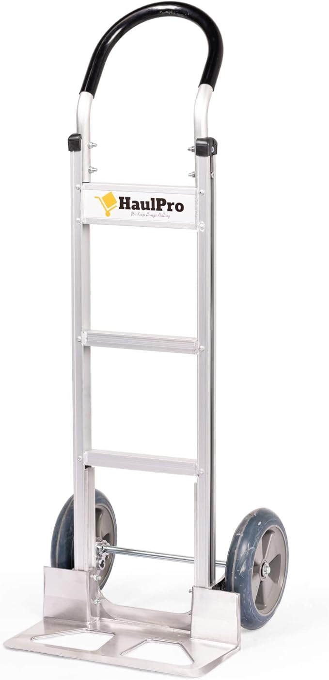 Fully Assembled Heavy Duty Hand- Horizontal Loop Handle - Aluminum Dolly Cart for Moving - 500 Pound Capacity - 8" Rubber Wheels - 50.25" H x 17.5" W with 17.75" x 9" Die Cast Nose Plate