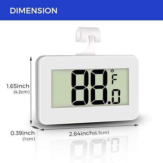 Mini Refrigerator Fridge 2 Pack Digital Freezer Thermometer Waterproof Room Thermometer with Hook, Large LCD Display