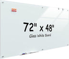 MaxGear Glass Whiteboard 72" x 48"(6' x 4') Wall Mounted, Magnetic White Board with 1 Eraser, 1 Accessory Tray, 4 Markers and 6 Magnets, Extra Large Frameless Dry Erase Board for Office, School, Home