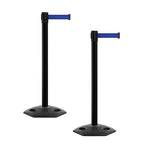 CCW Series WBB-200 Set of 2 Outdoor Safety Rubber Base Stanchion Retractable Belt Barriers - Easy to Assemble, No Tools Required (11 Foot Belt, Dark Blue Belt with Black Post)